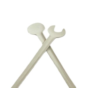 Vintage // Danish Modern White Stelton Melamine Plastic Salad Servers, Fork, Spoo Utensil Set of 2, Erik Magnussen, Denmark // 1970s