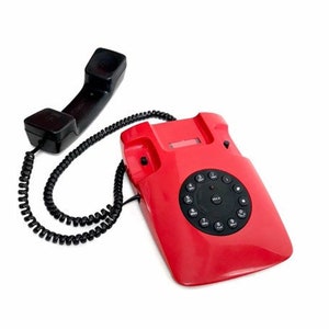 Vintage // Sleek Modern Red & Black Push Dial Corded Telephone, California, USA // 1980s