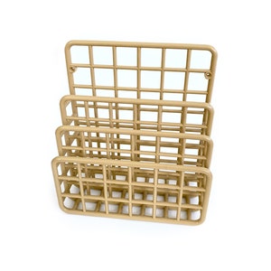 Vintage // YAFFA Large Tan Cast Acrylic Plastic, 3 Bay Desk Letter File Sorter, Post-Modern Desktop Office Organizer, USA // 1980s