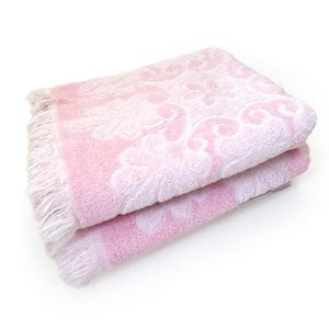Vintage // Cannon Royal Family Retro Bath Towels, Pink Rose Mid Century Towel Set, Floral Sculpted Hair Towel Pair, Girly Gift // 1970s