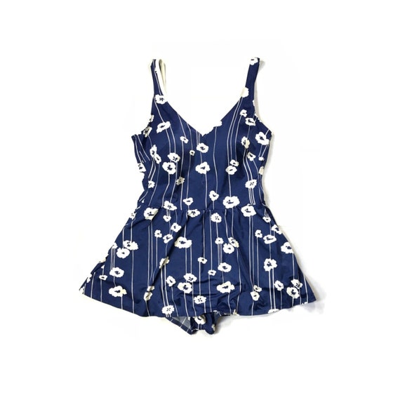 Vintage // Floral Full Skirt Swim Suit // 1970s