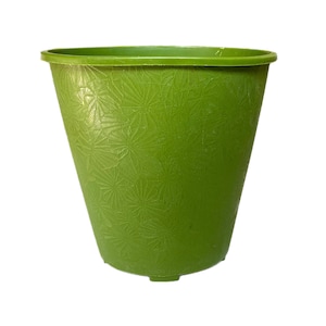 Vintage // MCM Avocado Green Small Oval Shaped Plastic Trash Can Receptacle, Floral Motif, Rubbish Bin, Bathroom Basket, Home Decor // 1970s