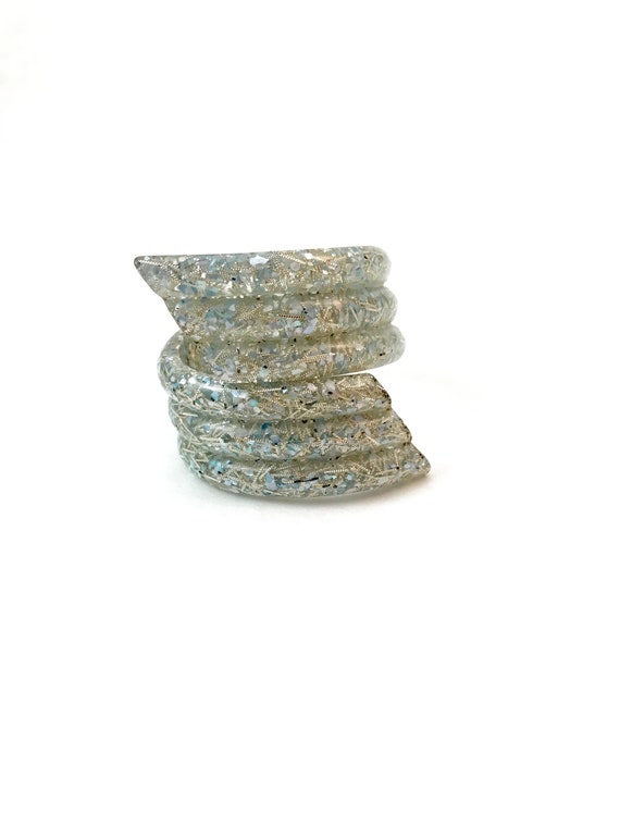 Vintage // Confetti Lucite Clamper Bracelet, Gift… - image 3