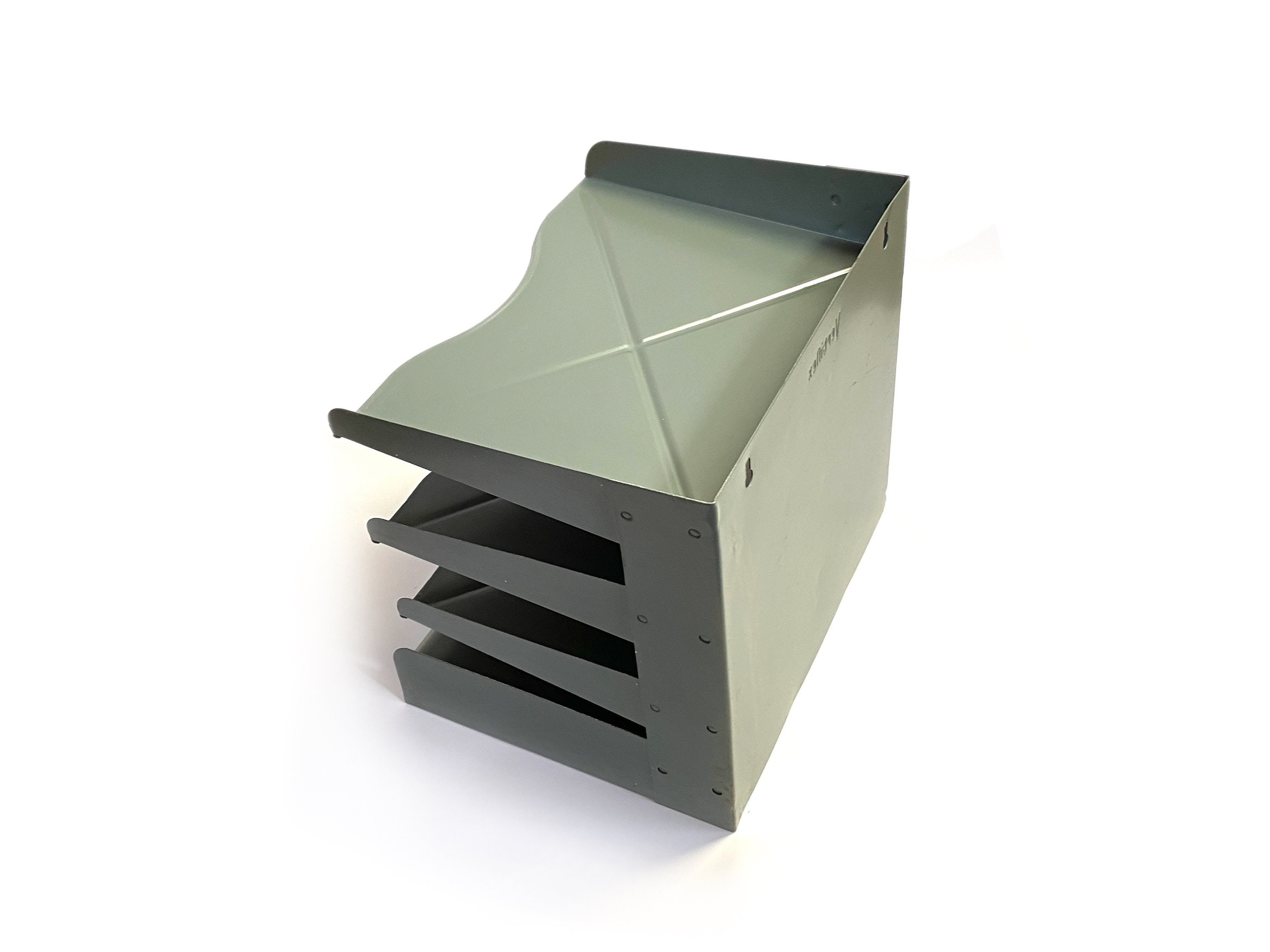 Vintage // Industrial Grey Steel Metal 4 Tier File Sorter, Midcentury