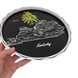 Vintage // Kentucky Souvenir Tray, Bluegrass State Map, Goldenrod Decor // 1970s