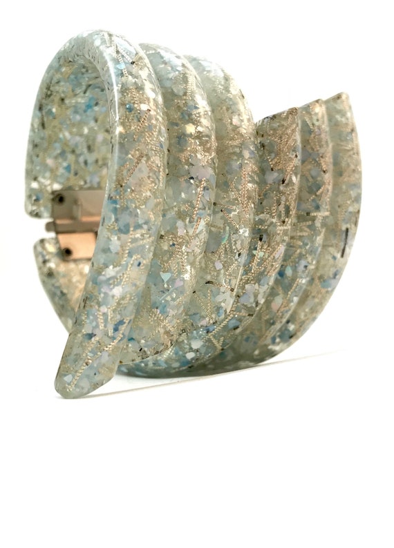 Vintage // Confetti Lucite Clamper Bracelet, Gift… - image 5
