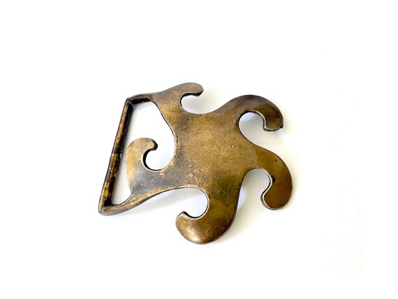 Vintage // Retro Cast Brass Belt Buckle, Abstract… - image 7