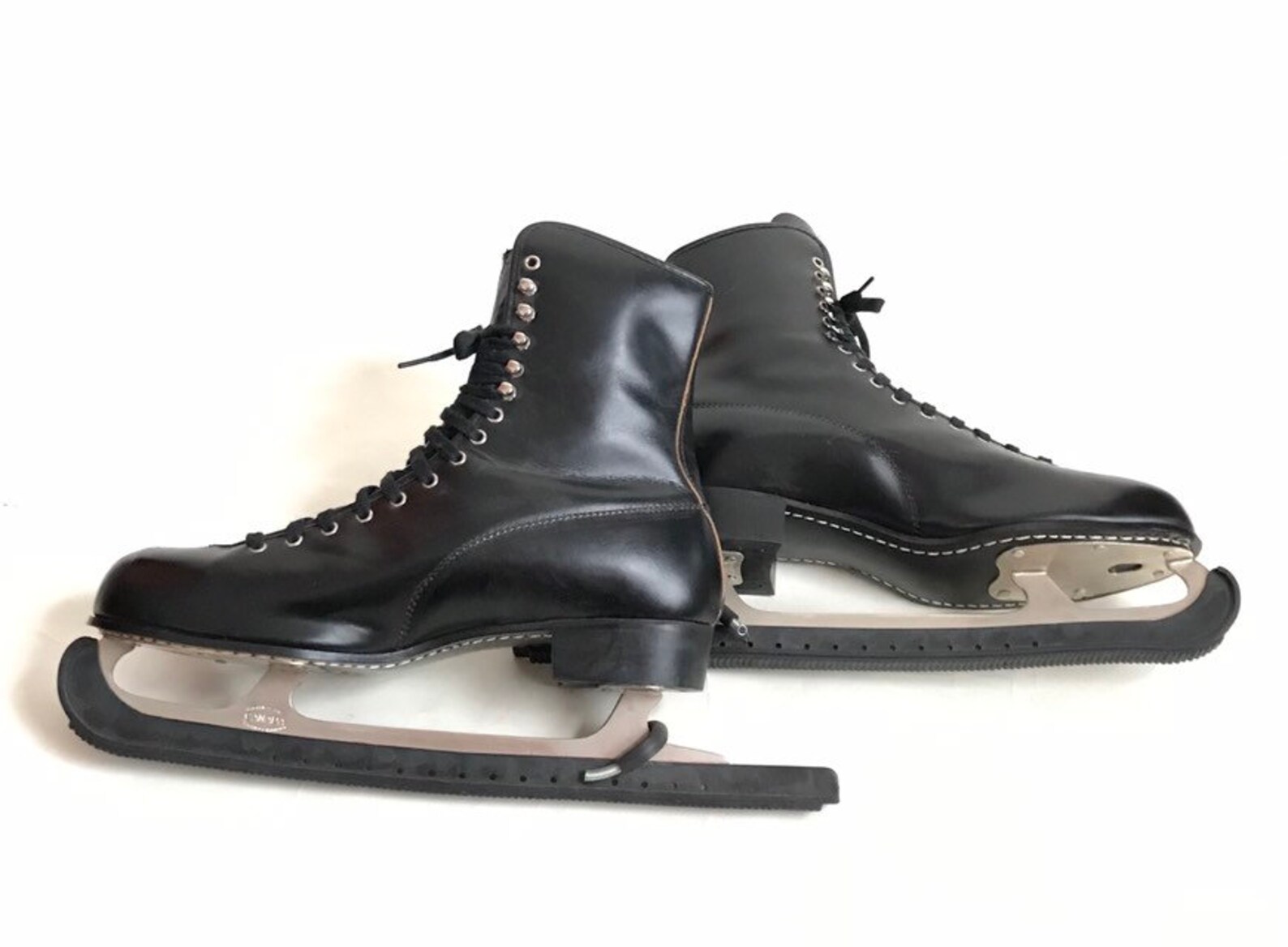 Vintage // Black Leather Laceup Ice Skates with Eyelets with Etsy