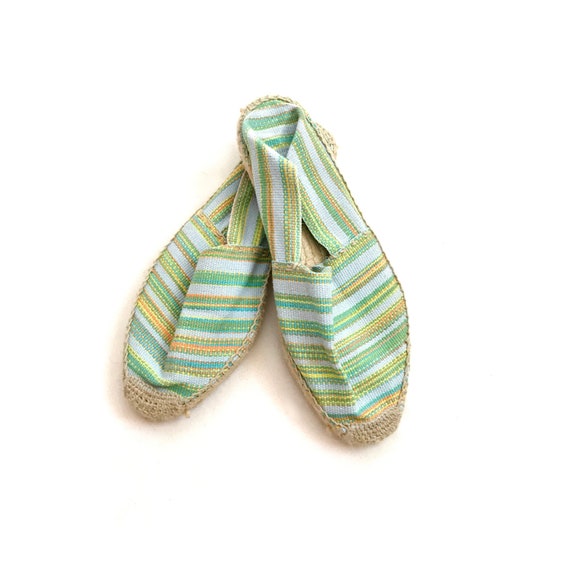 Vintage // 1990s Pastel Blue & Green Striped Espad