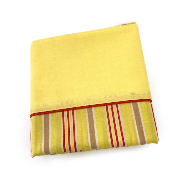 Vintage // Yellow Striped Queen Pillowcase, Standard Sized Bedding, Red & Tan Stripes, Mix Match Guest Room , Poly-Cotton, Mom Gift // 1980s