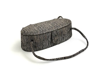 1960s Vintage Black & Gray Box Purse with Mirror