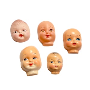 Vintage // Plastic Doll Faces, Craft or Art Project, Creepy, Halloween Decoration // 1970s