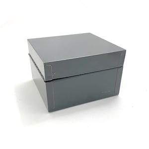Vintage // Square Metal Grey Index File Box 5x5, Heavy Duty Industrial Steel, Enameled Recipe Holder, Retro Office, Steelmaster USA // 1960s