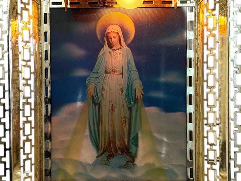 Vintage // Lighted Shadow Box, Sacred Heart Jesus Mary 3D Illuminated ...