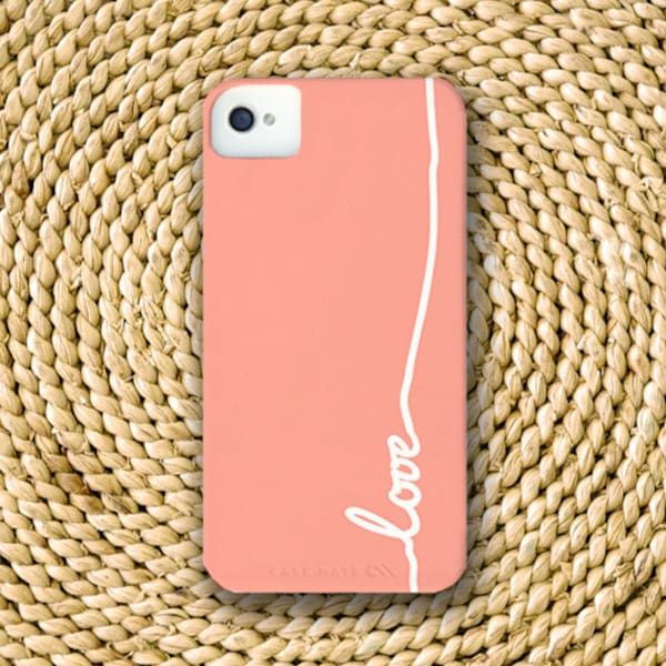 Cursive Love Barely-There Snap-On Hard Plastic iPhone 4 Case in Soft Rose Pink (In Stock & Ready to Ship)