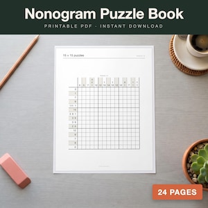 Peut inclure: Une feuille de papier blanche présentant une grille de puzzle nonogramme 15 par 15 avec des lignes noires et des indices numériques sur les côtés supérieur et gauche. La page inclut le texte 15 x 15 puzzles et est un document imprimable.