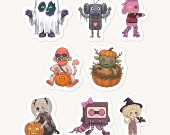 Halloween Sticker Sheet – Creepy Cute Vinyl Decals, Ghost, Mummy, Pumpkin (6x8 in)