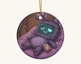 Cute Ceramic Ornament – Creepy Cute Character Asleep on a Beanbag, 3in Round Christmas Ornament