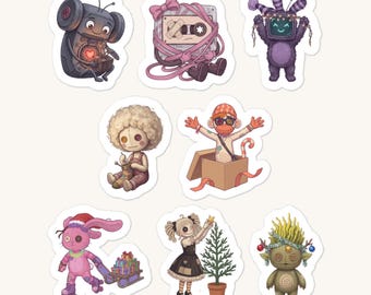 Christmas Sticker Sheet – Creepy Cute Holiday Stickers, Tree Star and Gift Vinyl Decals (6x8 in)