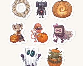 Creepy Cute Sticker Sheet – Spooky Kawaii Vinyl Decals, Stitched Plush Characters (6x8 in)