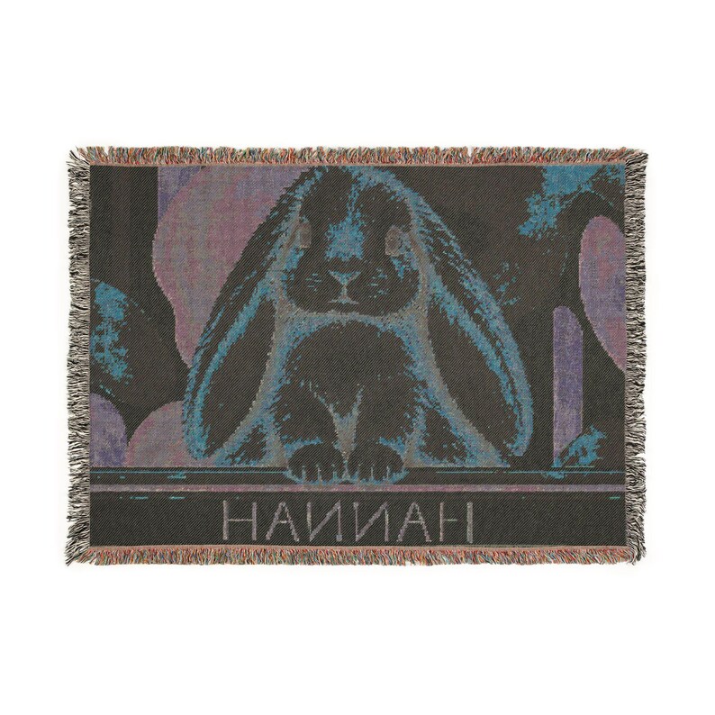 Personalized Bunny Woven Blanket, Custom Baby Name Throw, Pink Sage ...