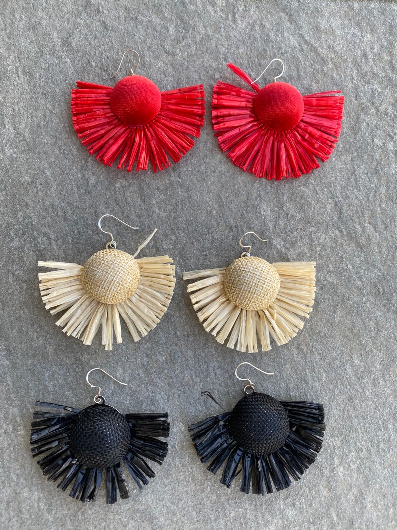 Black raffia earings