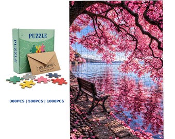 Rompecabezas Lago de Cerezos en Flor, Arte de la Naturaleza Primaveral, 300-1000 Piezas (Diseño sin vista previa)