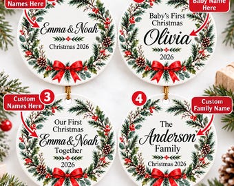Personalized Christmas Ornament, Custom Ceramic Name Ornament, Baby's First Christmas, Family Keepsake, 2026 Xmas Gift
