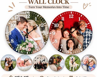 Reloj de pared con foto personalizada, reloj de madera personalizado, regalo de 10-12 pulgadas