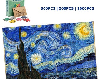 Rompecabezas "La noche estrellada" de Van Gogh, de 300 a 1000 piezas, arte clásico (descarga digital).