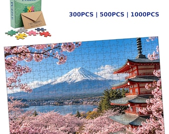 Rompecabezas del Monte Fuji en flor de cerezo, paisaje de pagoda de Japón (300-1000 piezas)