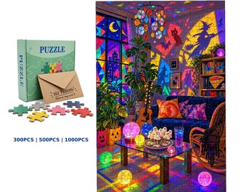 Rompecabezas Habitación de Bruja Colorida, 300-1000 Piezas, Reverso con Letras, Regalo Sin Revelación