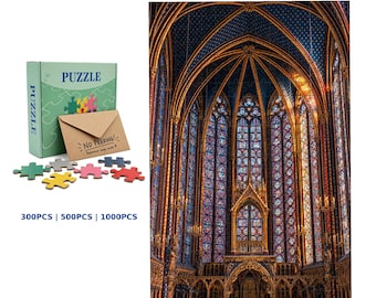Rompecabezas de vidrieras de la Sainte Chapelle, arte arquitectónico gótico, 300-1000 piezas (Hecho a pedido)