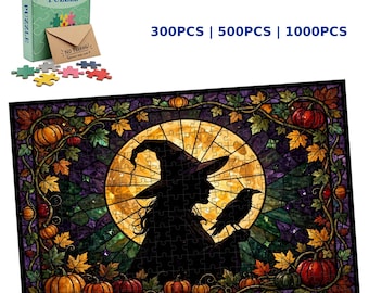 Rompecabezas de bruja con vidrieras, rompecabezas gótico de Halloween, misterio sin spoilers (300-1000 piezas)