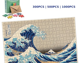 Rompecabezas La Gran Ola, arte japonés de Hokusai, 300-1000 piezas (seleccione el tamaño)