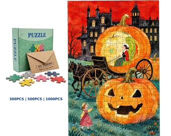 Rompecabezas de carroza de calabaza en acuarela, rompecabezas de cuento de hadas de la mansión embrujada (300-1000 piezas)