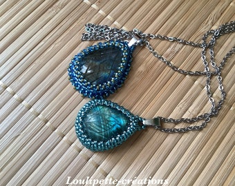 Collier au choix, labradorites brodées de perles