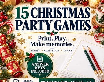 15 druckbare Weihnachtsspiele mit Lösungsblättern, PDF im Letter- und A4-Format