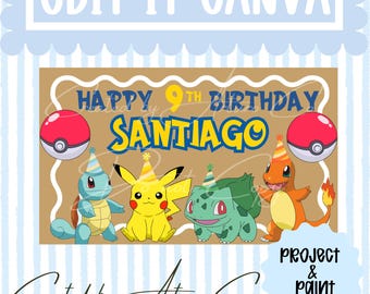 Pancarta de cumpleaños de monstruos personalizada, decoración colorida para fiestas infantiles (descarga digital)