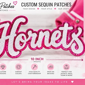 Parche bordado con lentejuelas personalizado / Logotipo, nombre o diseño personalizado (para planchar)