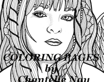 Laini, Coloring page, angel, woman, face, adult coloring picture, zentangle, advanced coloring, printable coloring page