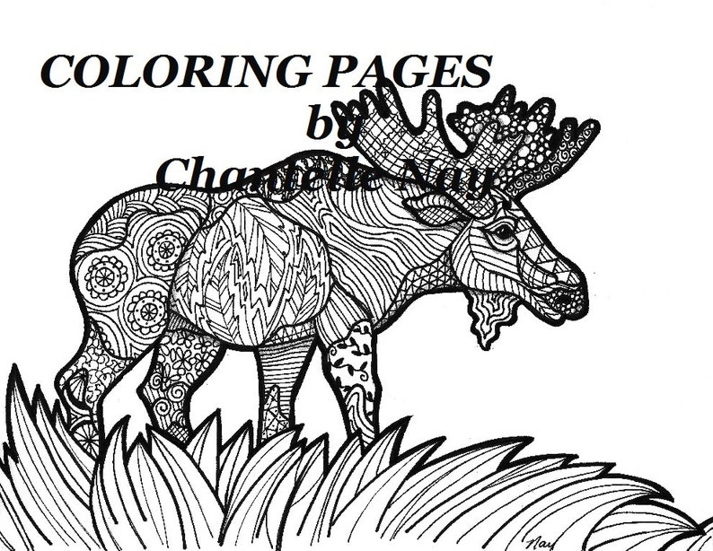 Moose, Coloring page, adult coloring picture, animals, wildlife, zentangle, advanced coloring, printable coloring pages image 1