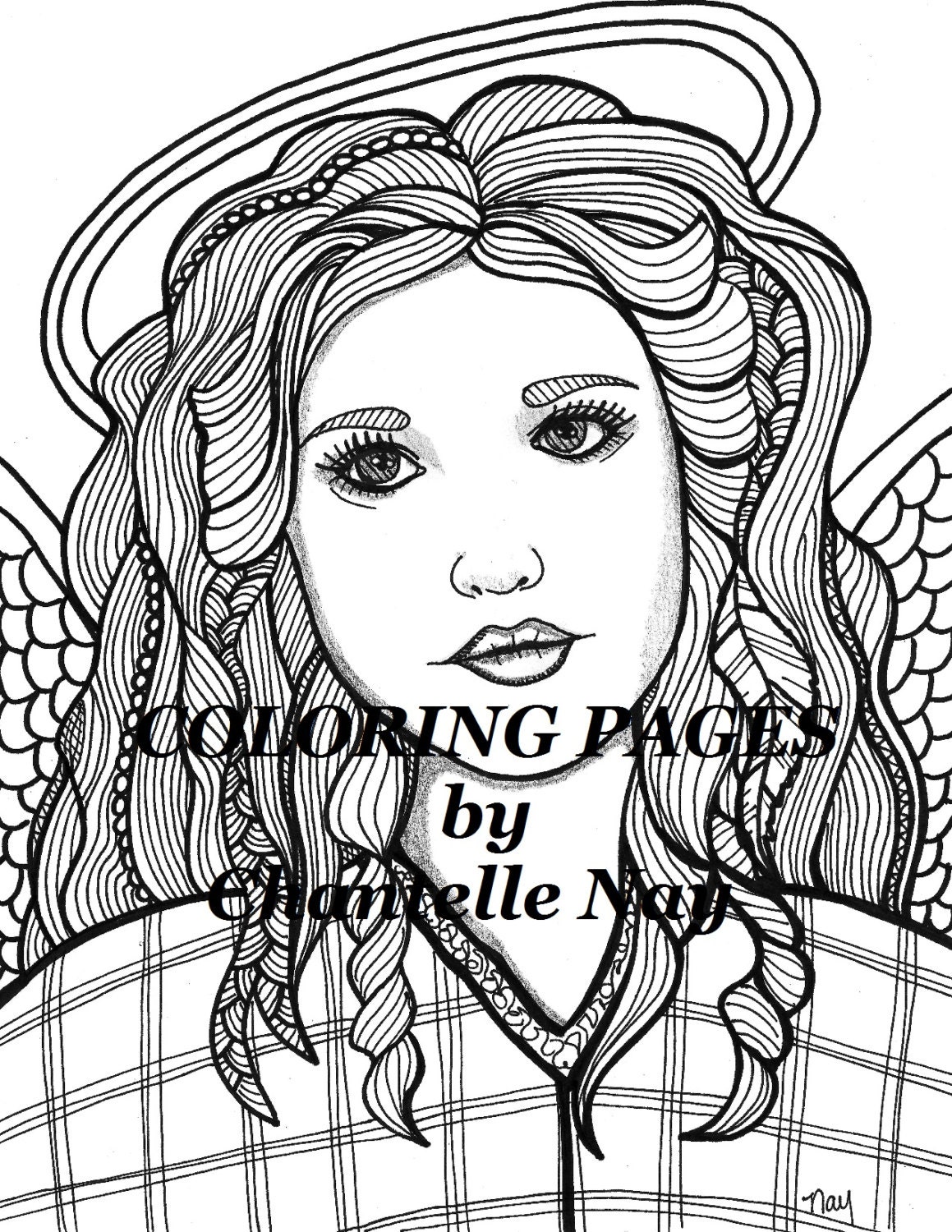 Coloring page angel woman face adult coloring picture | Etsy