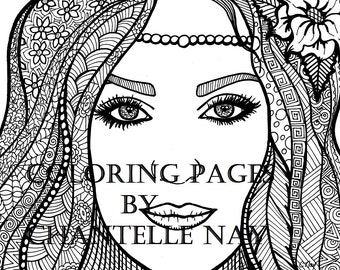 Elora, Coloring page, woman, face, adult coloring picture, digital zentangle, advanced coloring, printable coloring pages