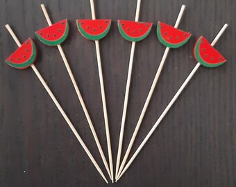 Watermelon Wooden Picks: Finger Food, Fruit Picks, Cocktail Picks, Appetizer Picks, Charcutier Board Picks, Food Skewer (24pcs)
