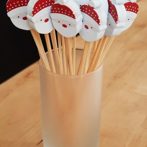 Santa or Gingerbread Wooden Picks: Cupcake Toppers, Fruit Picks, Cocktail Picks, Finger Food, Charcutier Board Picks, Food Skewer (24pcs)