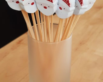 Santa or Gingerbread Wooden Picks: Cupcake Toppers, Fruit Picks, Cocktail Picks, Finger Food, Charcutier Board Picks, Food Skewer (24pcs)
