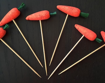 Carrot Toothpick Decoration: Cupcake Topper, Cocktail Picks, Finger Food, Charcutier Board Picks, Food Garnish Skewer (24 picks)