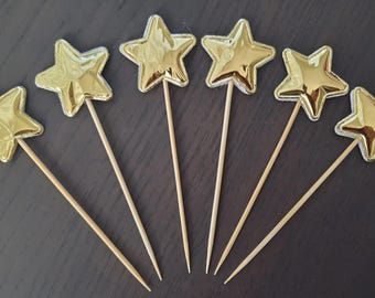 Mirror Metallic 3D Gold Star Toothpick Decoration: Cocktail Picks, Finger Food, Charcutier Board Picks, Food Garnish Skewers (15 picks)