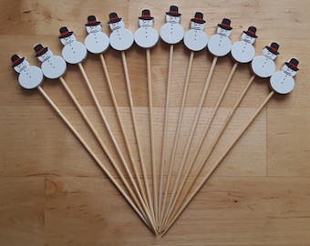 Snowman OR Mini Christmas Tree Toothpick Decoration: Fruit Skewers, Cocktail Picks, Finger Food, Charcutier Board Picks, Food Skewer(24 pcs)